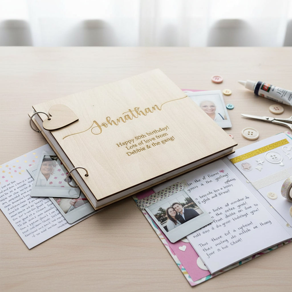 Personalised Birthday Photo Album Engraved Large Wooden Scrapbook Keepsake Gift Birthday Photo Album ukgiftstoreonline