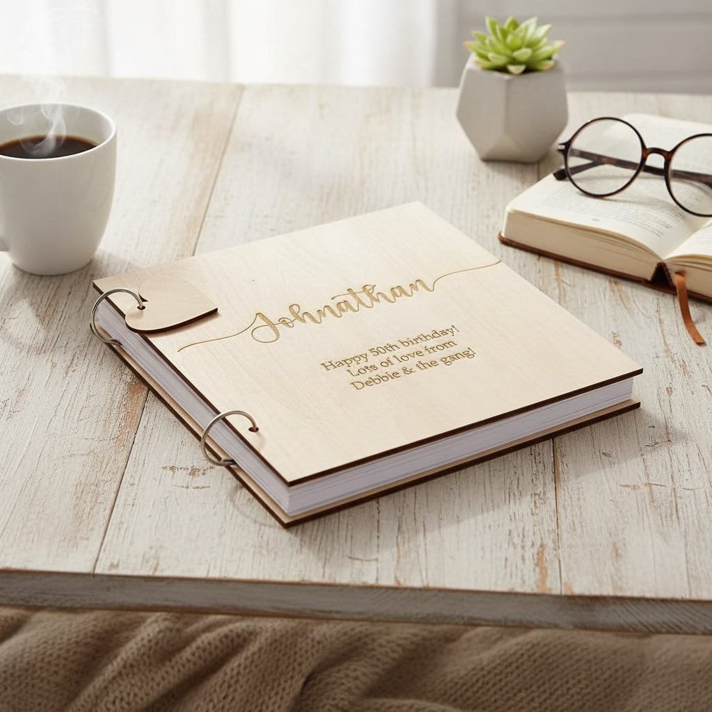 Personalised Birthday Photo Album Engraved Large Wooden Scrapbook Keepsake Gift Birthday Photo Album ukgiftstoreonline