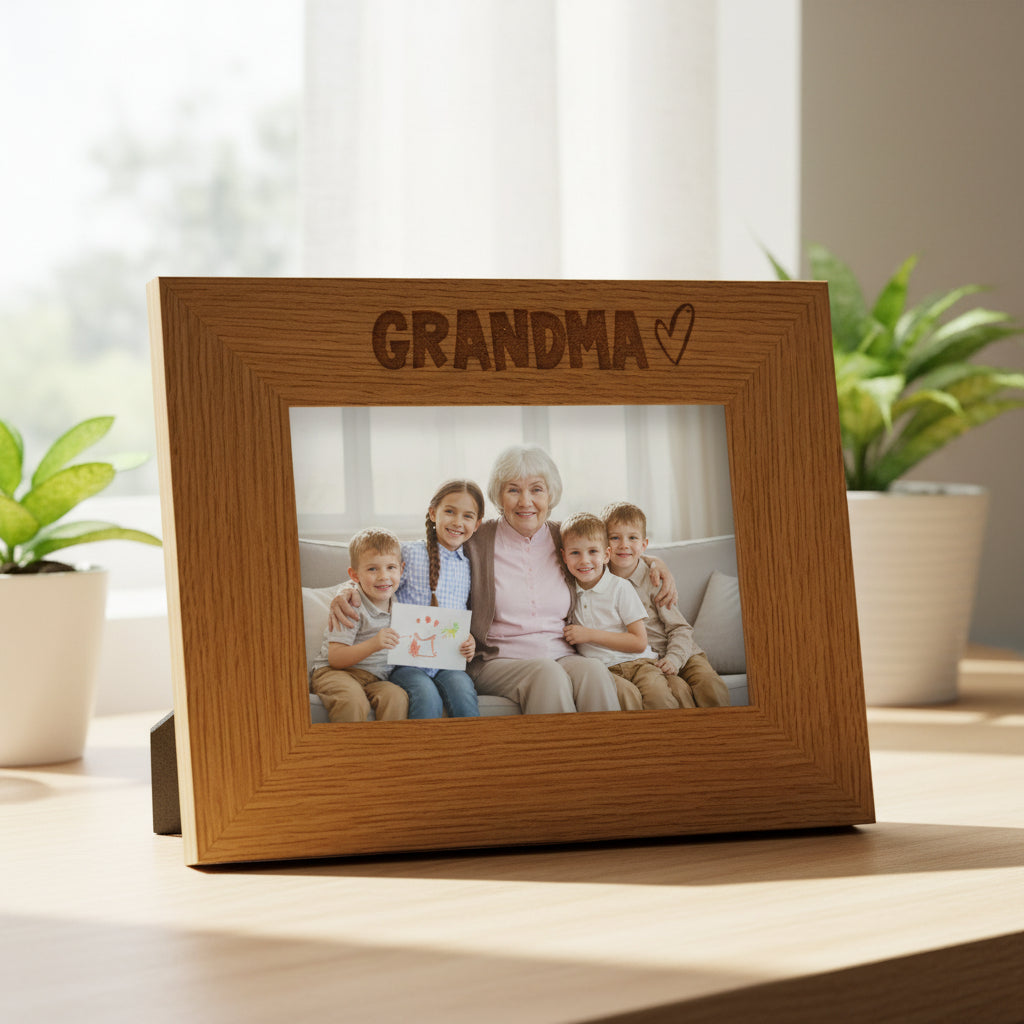 Oak Finish Engraved Wooden Grandma Picture Photo Frame Heart Gift Landscape Photo Frame ukgiftstoreonline