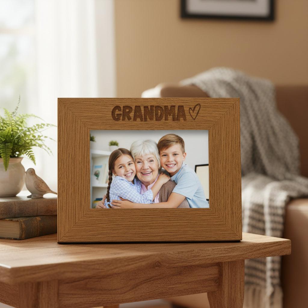 Oak Finish Engraved Wooden Grandma Picture Photo Frame Heart Gift Landscape Photo Frame ukgiftstoreonline