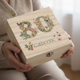 Personalised 80th Birthday Gift For Her Keepsake Memory Box With Butterflies and Flowers