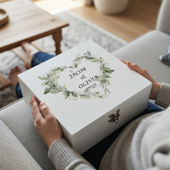 Personalised Luxury Wooden Wedding Box Keepsakes With Floral Green Heart Keepsake Wooden Box ukgiftstoreonline