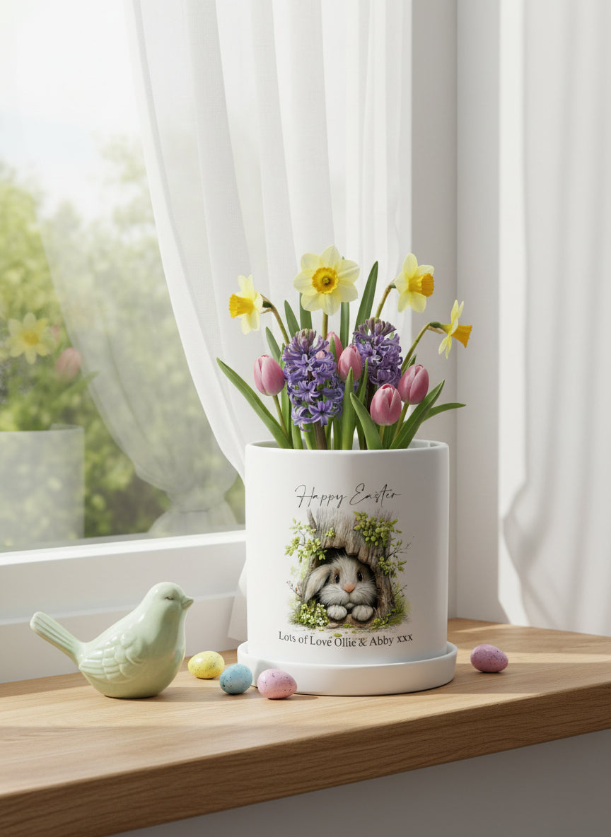 Large 14cm Clay Flower Pot For Easter Gift Personalised With Bunny ukgiftstoreonline