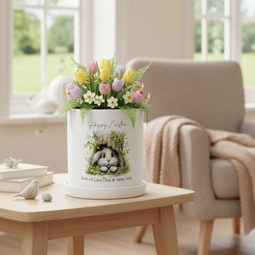 Large 14cm Clay Flower Pot For Easter Gift Personalised With Bunny ukgiftstoreonline