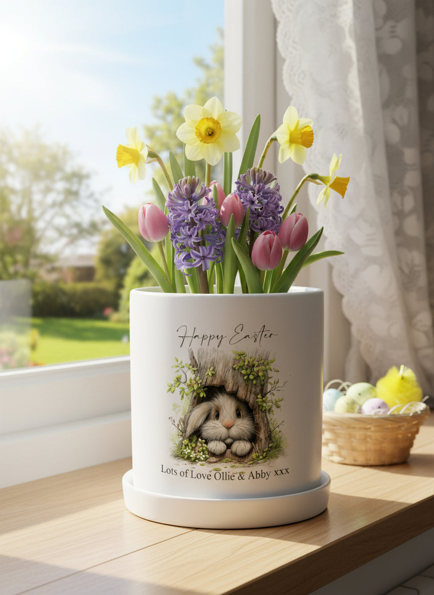 Large 14cm Clay Flower Pot For Easter Gift Personalised With Bunny ukgiftstoreonline