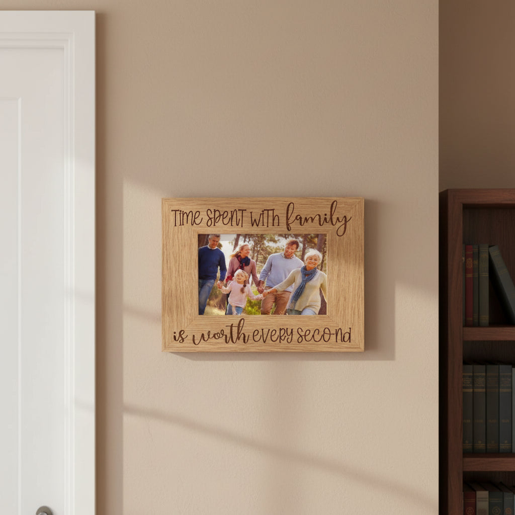 Time Spent With Family Photo Frame Landscape Oak Wood Finish Family Photo frame ukgiftstoreonline