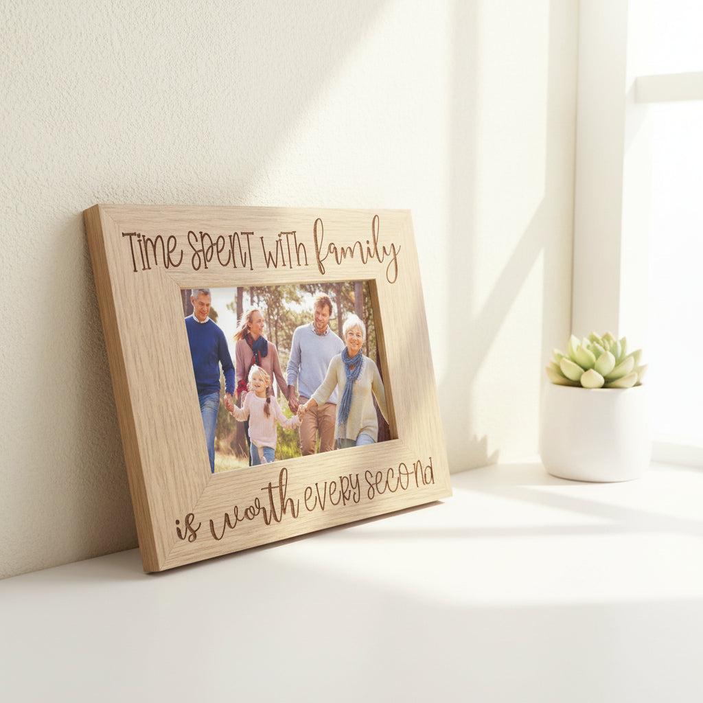 Time Spent With Family Photo Frame Landscape Oak Wood Finish Family Photo frame ukgiftstoreonline