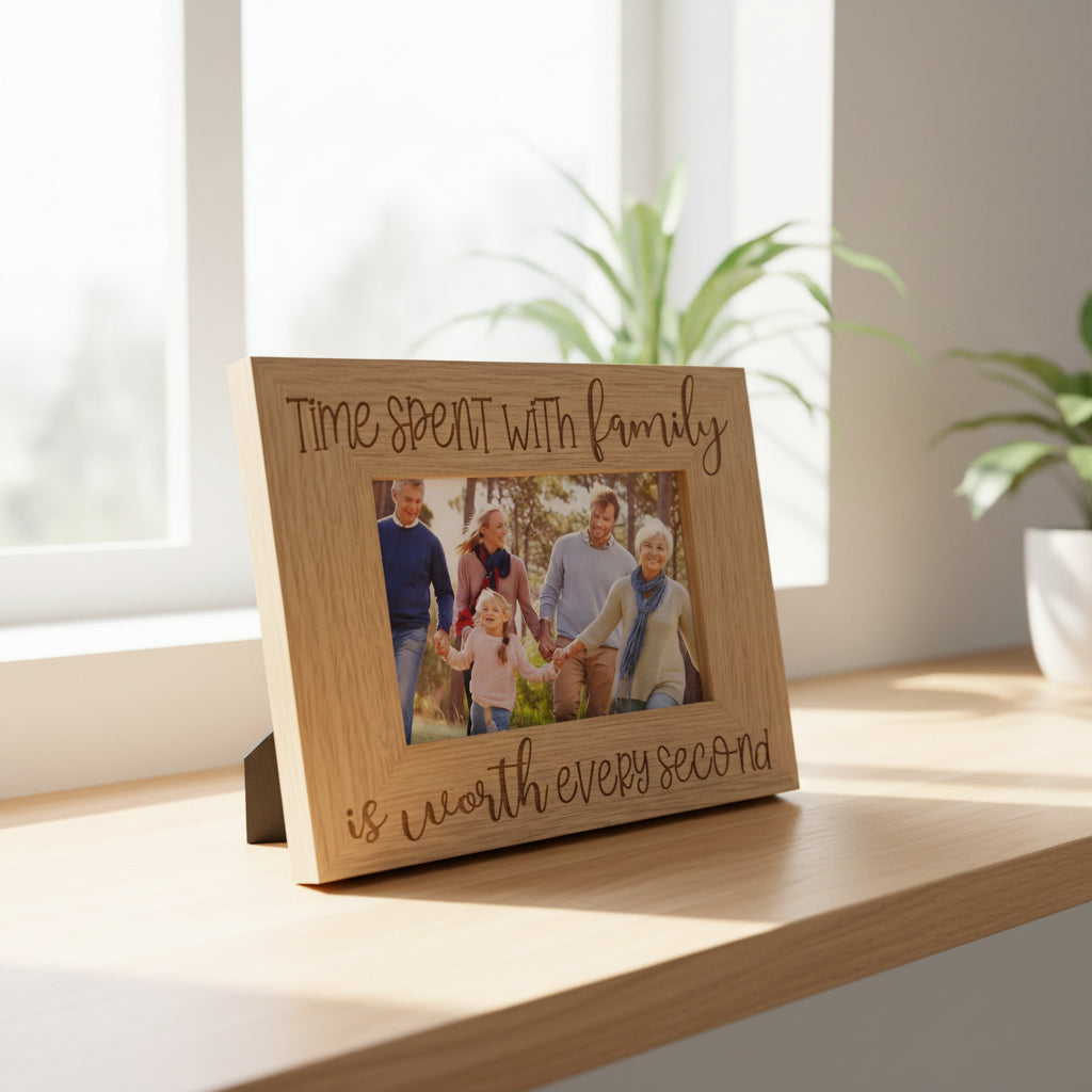 Time Spent With Family Photo Frame Landscape Oak Wood Finish Family Photo frame ukgiftstoreonline