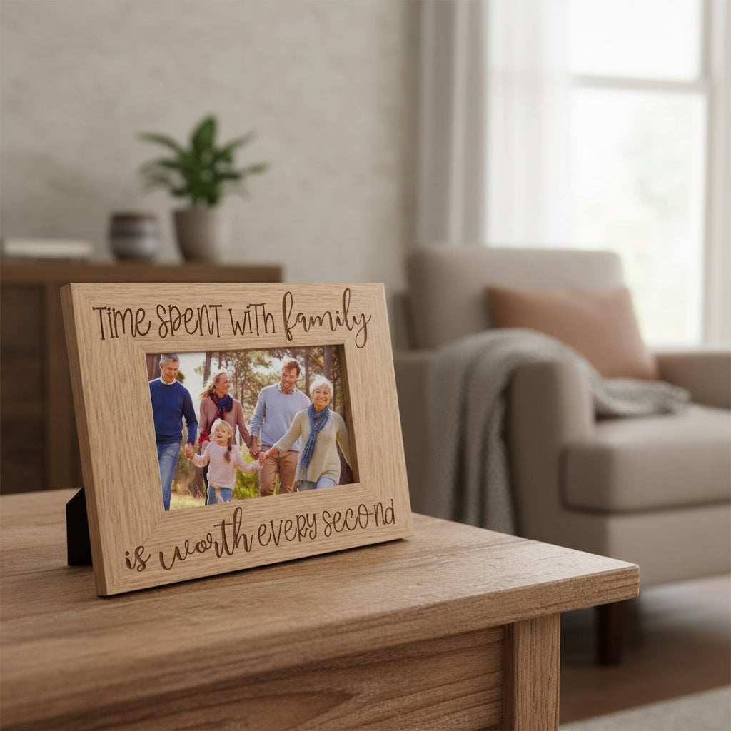 Time Spent With Family Photo Frame Landscape Oak Wood Finish Family Photo frame ukgiftstoreonline