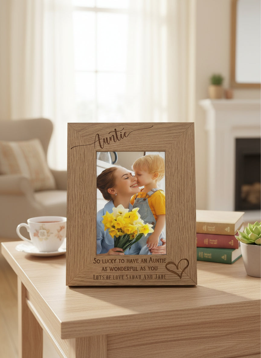 Personalised Auntie Love Heart Engraved Portrait Photo Frame Gift FW634 personalised photo frames ukgiftstoreonline