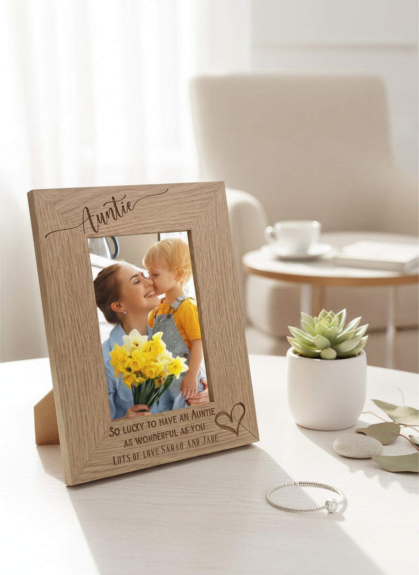 Personalised Auntie Love Heart Engraved Portrait Photo Frame Gift FW634 personalised photo frames ukgiftstoreonline