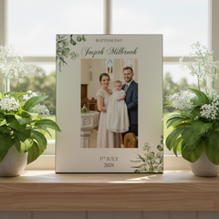 Personalised Baptism Day Elegant Photo Frame Gift With Leaves