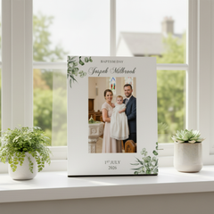 Personalised Baptism Day Elegant Photo Frame Gift With Leaves