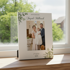 Personalised Baptism Day Elegant Photo Frame Gift With Leaves