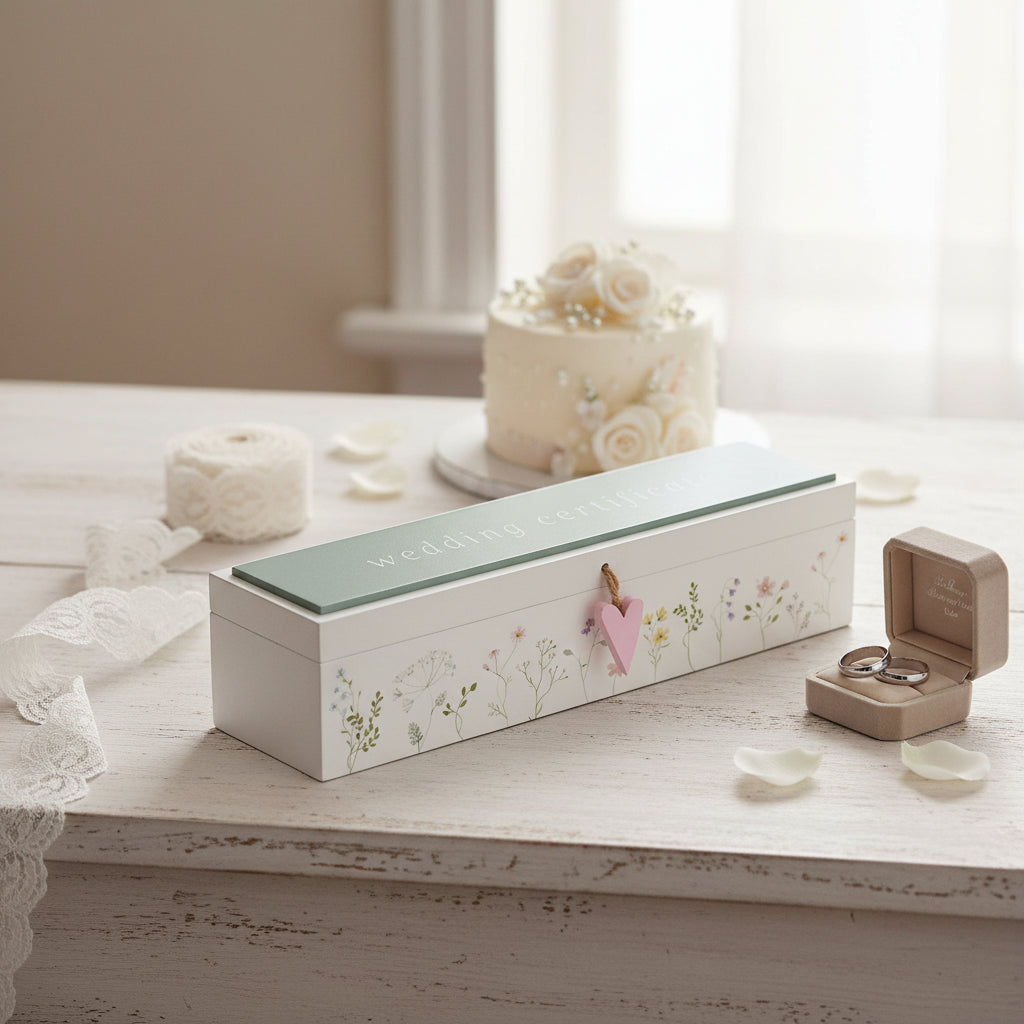 Wildflower Wooden Wedding Certificate Holder With Delicate Design Personalised Wedding Gift ukgiftstoreonline