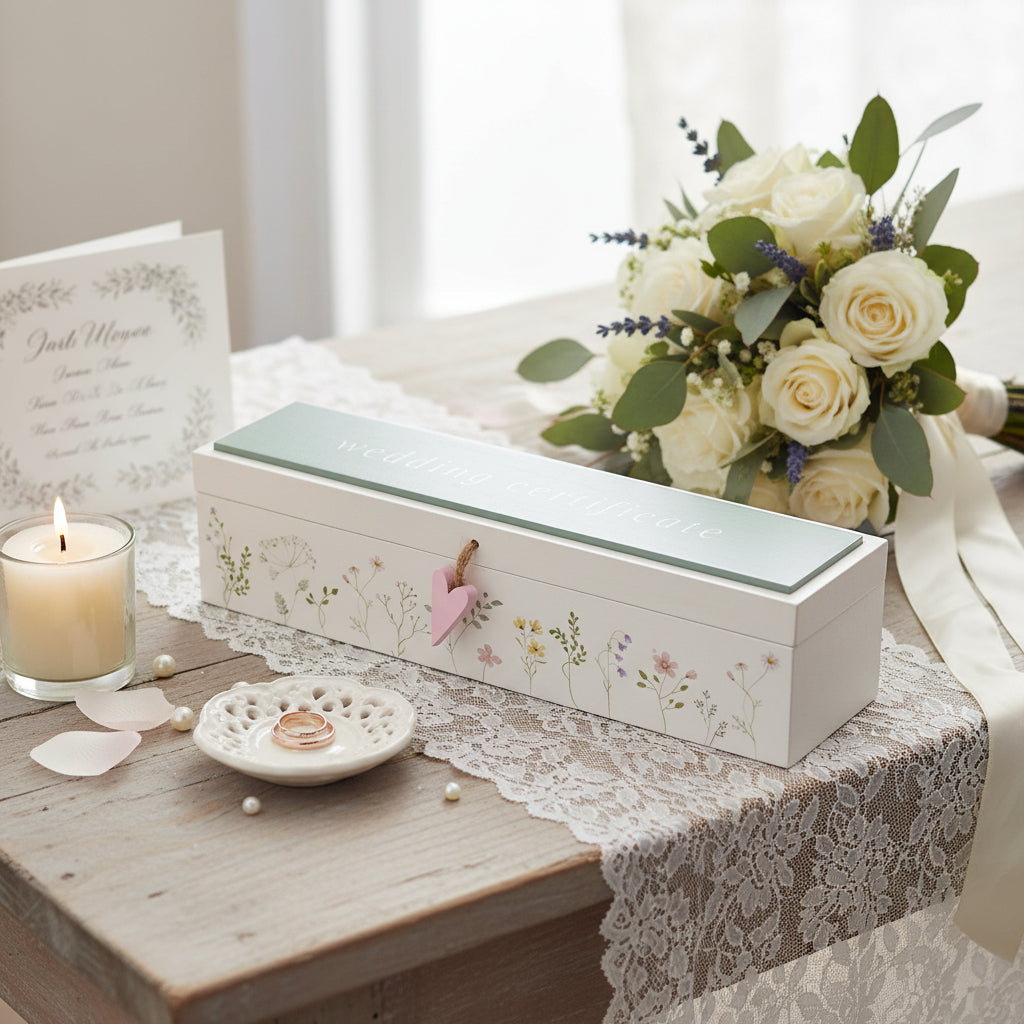Wildflower Wooden Wedding Certificate Holder With Delicate Design Personalised Wedding Gift ukgiftstoreonline