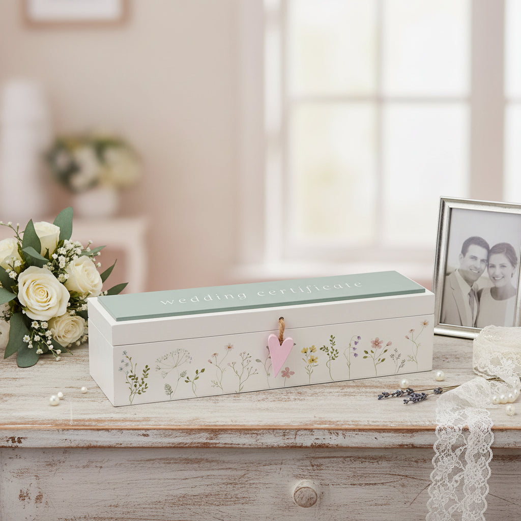 Wildflower Wooden Wedding Certificate Holder With Delicate Design Personalised Wedding Gift ukgiftstoreonline