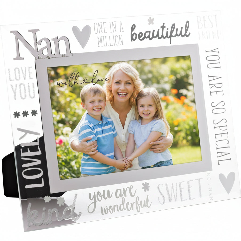 Beautiful Nan Glass and Mirror Photo Frame Gift For Mothers Day Birthday or Christmas Nan Photo Frame ukgiftstoreonline