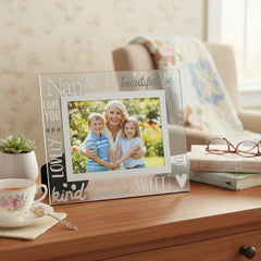 Beautiful Nan Glass and Mirror Photo Frame Gift For Mothers Day Birthday or Christmas