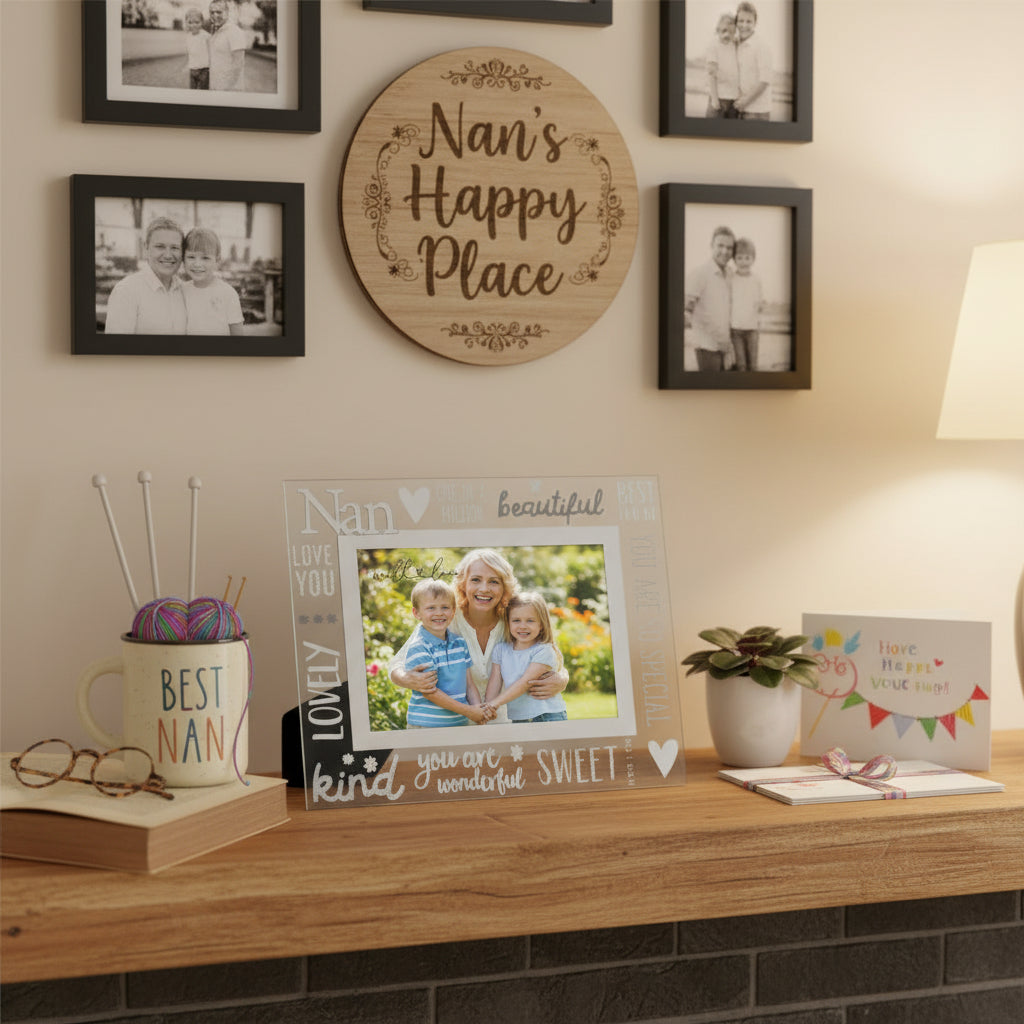 Beautiful Nan Glass and Mirror Photo Frame Gift For Mothers Day Birthday or Christmas Nan Photo Frame ukgiftstoreonline
