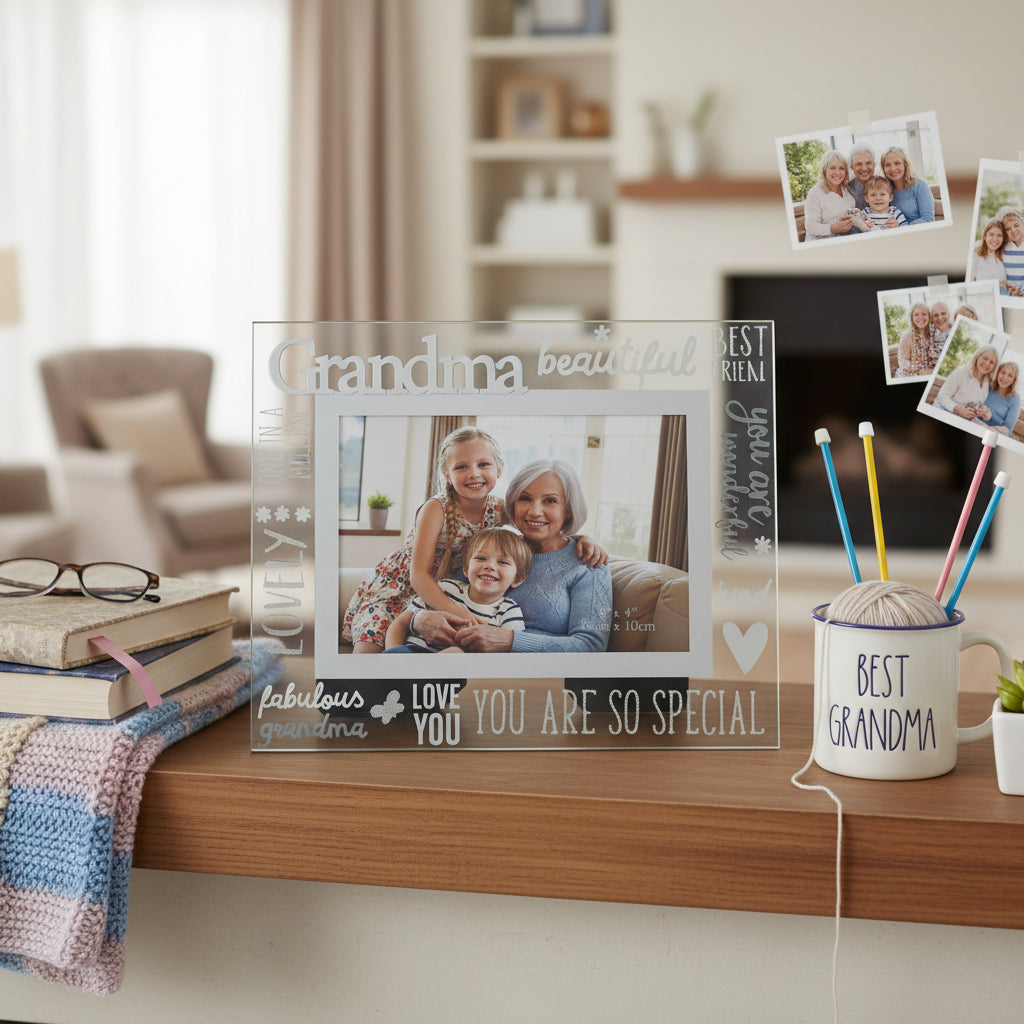 Beautiful Grandma Glass and Mirror Photo Frame Gift For Mothers Day Birthday or Christmas Nan Photo Frame ukgiftstoreonline