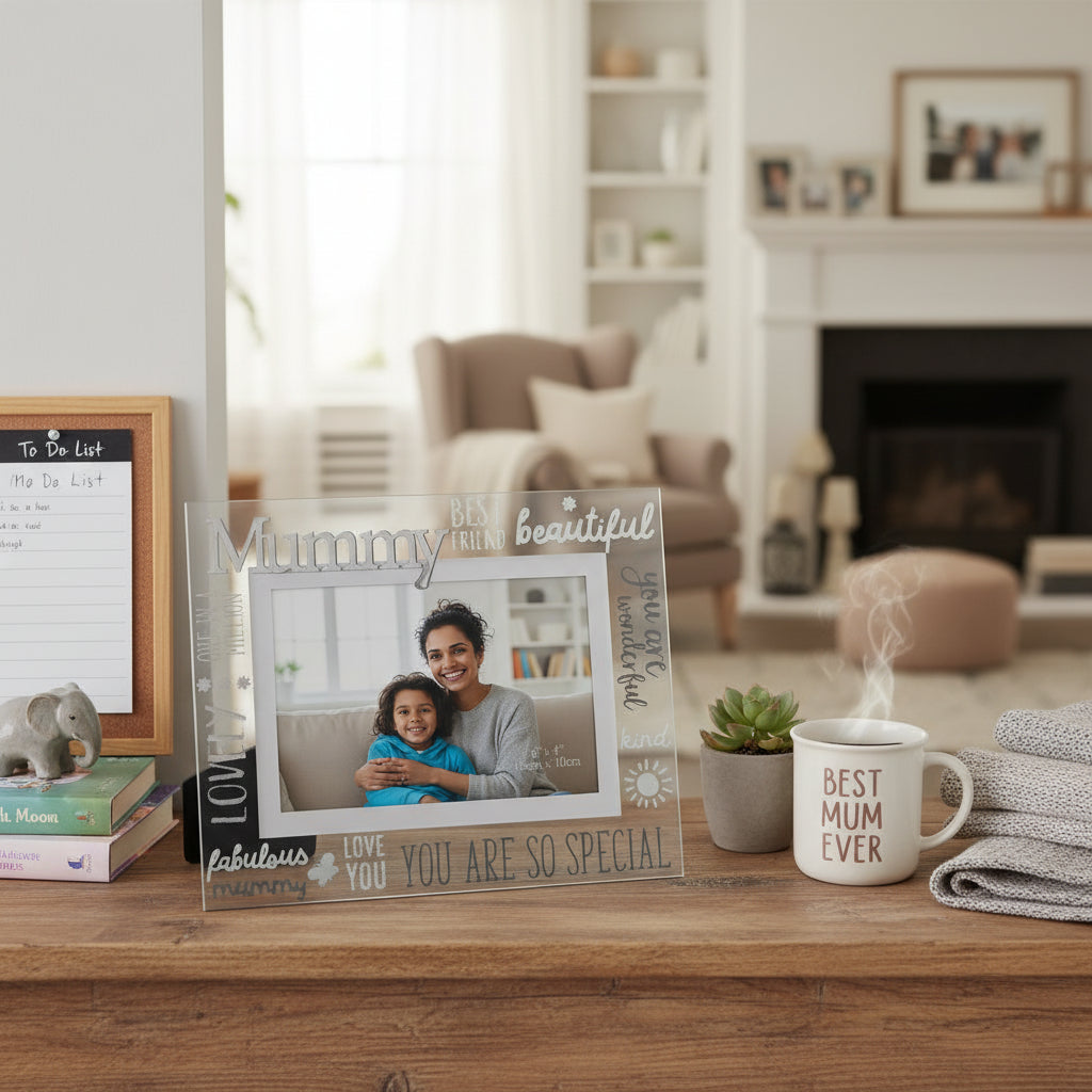 Beautiful Mummy Glass and Mirror Photo Frame Gift For Mothers Day Birthday or Christmas Nan Photo Frame ukgiftstoreonline
