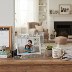 Beautiful Mummy Glass and Mirror Photo Frame Gift For Mothers Day Birthday or Christmas