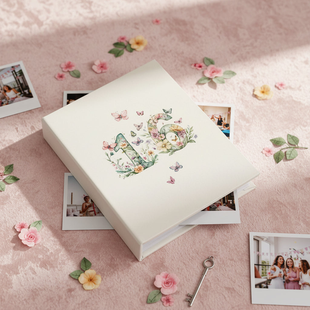 16th Birthday Photo Album Gift For Her 100 Photos 6"x4" Butterflies and Flowers Personalised Photo Album ukgiftstoreonline
