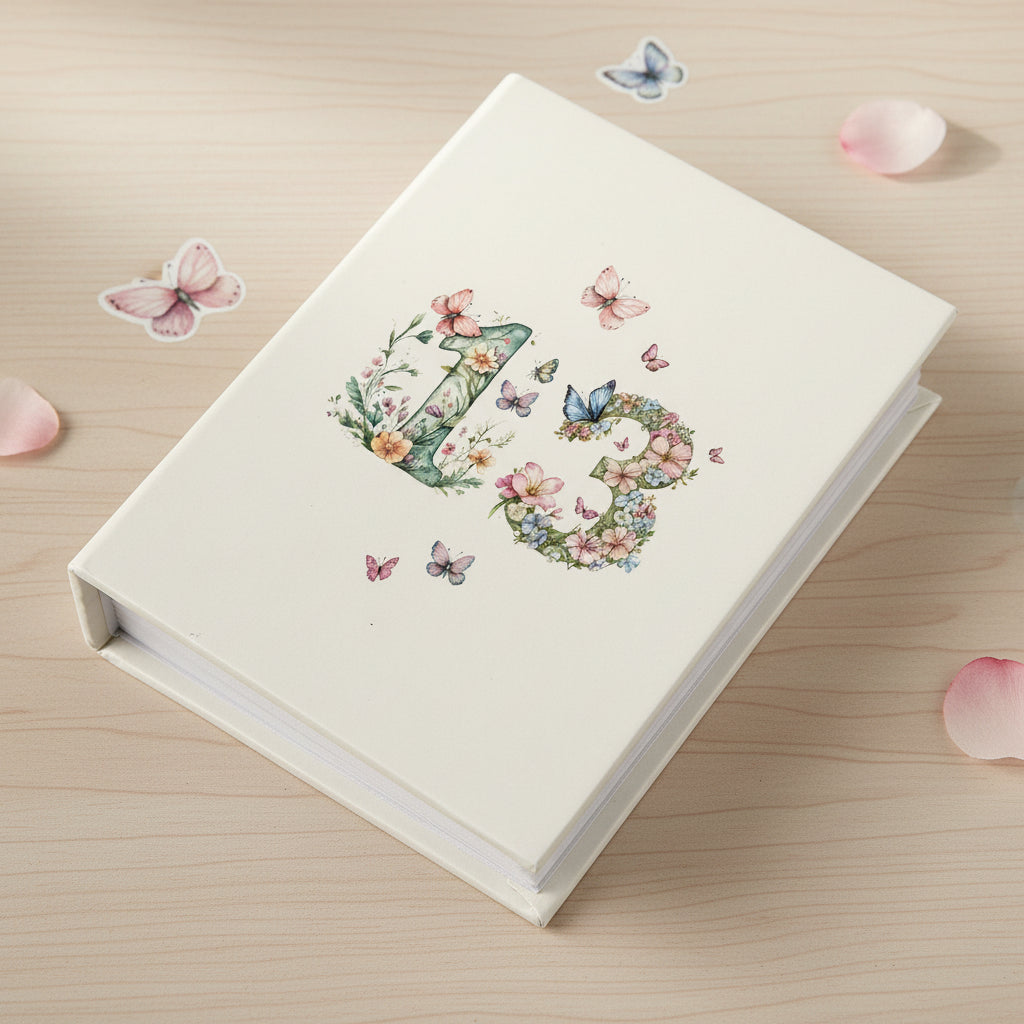 13th Birthday Photo Album Gift For Her 100 Photos 6"x4" Butterflies and Flowers Personalised Photo Album ukgiftstoreonline