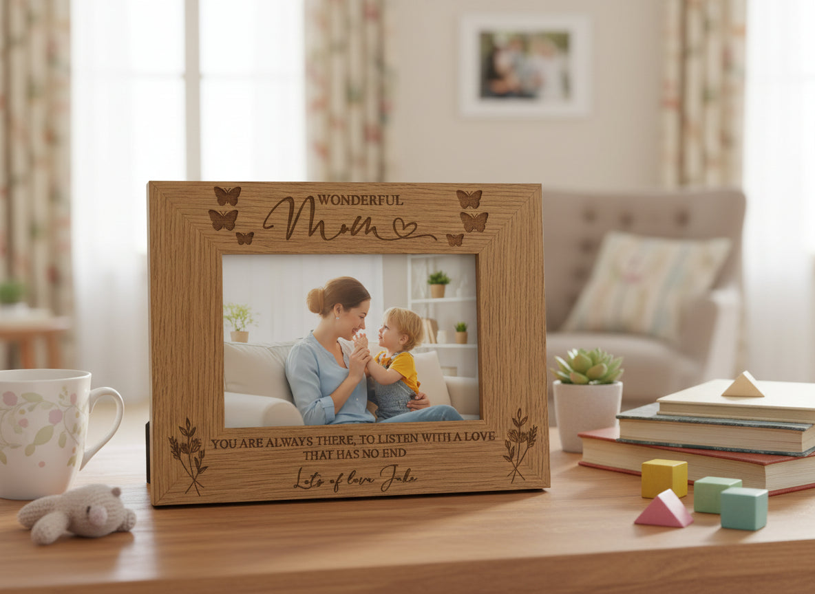 Personalised Wonderful Mum Engraved Wooden Photo Frame Gift personalised photo frames ukgiftstoreonline