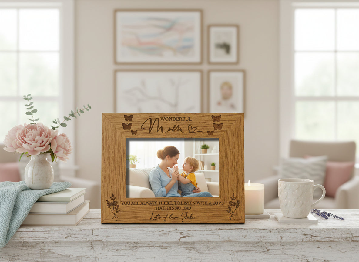 Personalised Wonderful Mum Engraved Wooden Photo Frame Gift personalised photo frames ukgiftstoreonline