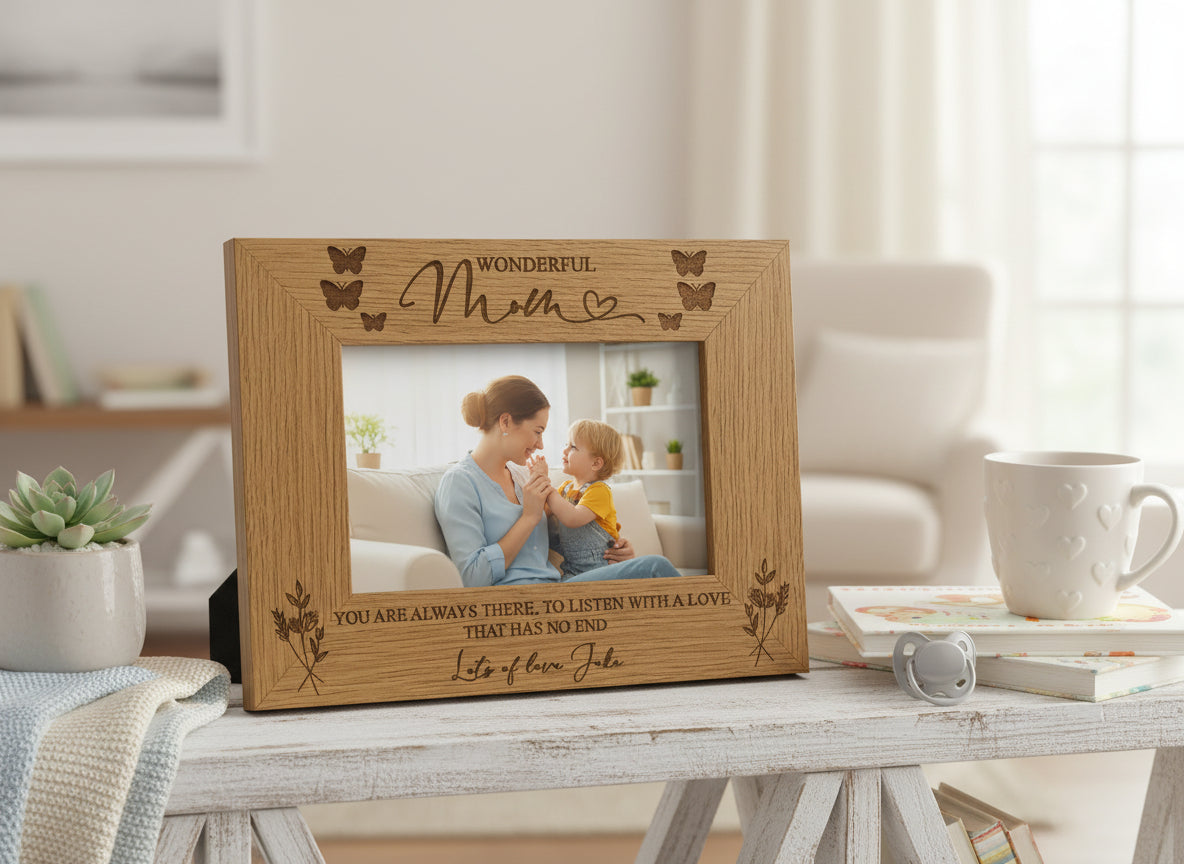 Personalised Wonderful Mum Engraved Wooden Photo Frame Gift personalised photo frames ukgiftstoreonline