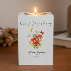 Personalised Mum Remembrance Memorial Tea Light Butterflies & Flowers Tea Light Holder ukgiftstoreonline