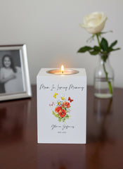 Personalised Mum Remembrance Memorial Tea Light Butterflies & Flowers Tea Light Holder ukgiftstoreonline