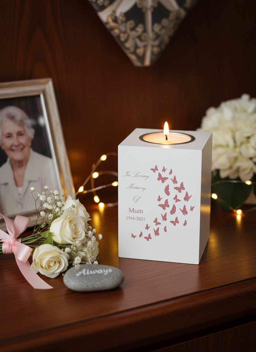 Personalised Mum In Loving Memory Butterflies Design Tea Light Holder Tea Light Holder ukgiftstoreonline