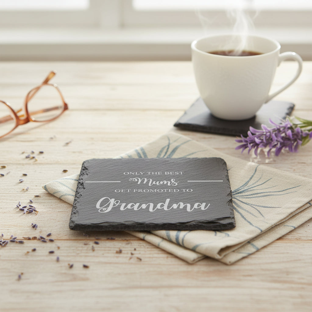 Best Mums Get Promoted To Grandma Engraved Slate Coaster Gift Personalised Slate Marker ukgiftstoreonline