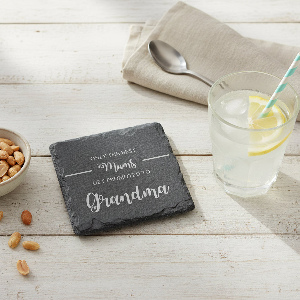 Best Mums Get Promoted To Grandma Engraved Slate Coaster Gift Personalised Slate Marker ukgiftstoreonline
