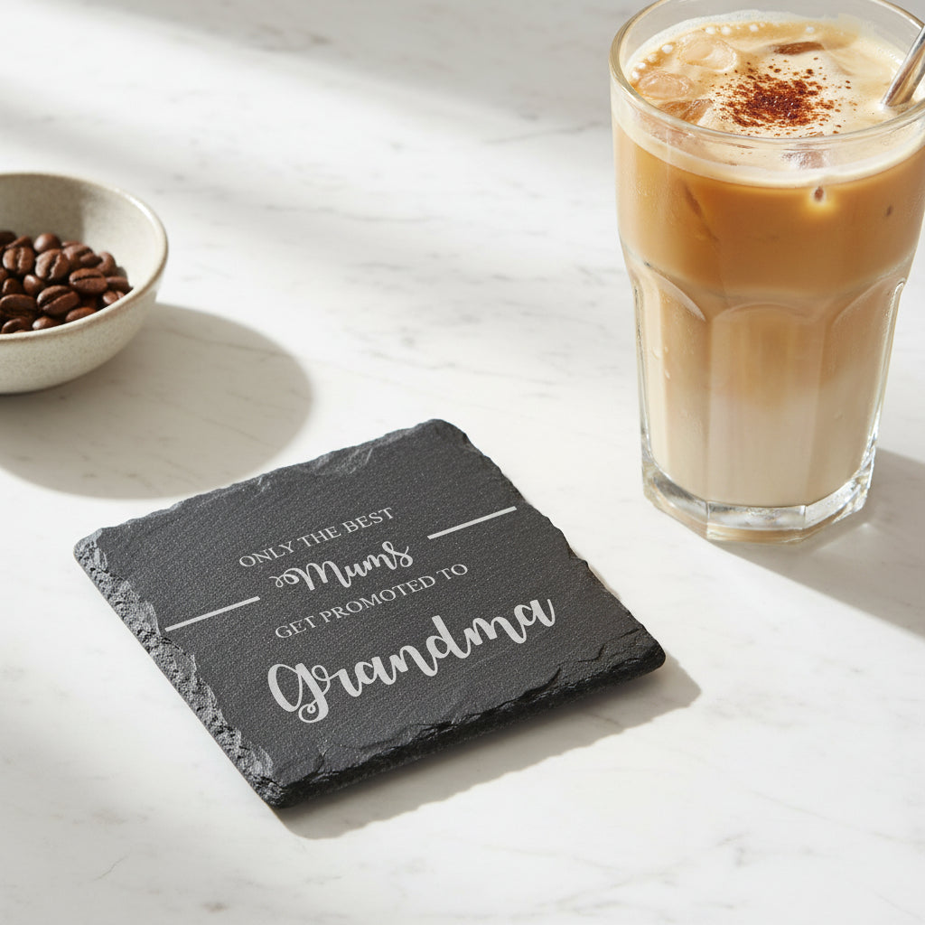 Best Mums Get Promoted To Grandma Engraved Slate Coaster Gift Personalised Slate Marker ukgiftstoreonline