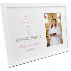 Personalised First Holy Communion Pink Ornate Cross Design Photo Frame Communion Photo Frame ukgiftstoreonline