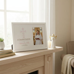 Personalised First Holy Communion Pink Ornate Cross Design Photo Frame Communion Photo Frame ukgiftstoreonline