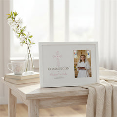 Personalised First Holy Communion Pink Ornate Cross Design Photo Frame Communion Photo Frame ukgiftstoreonline