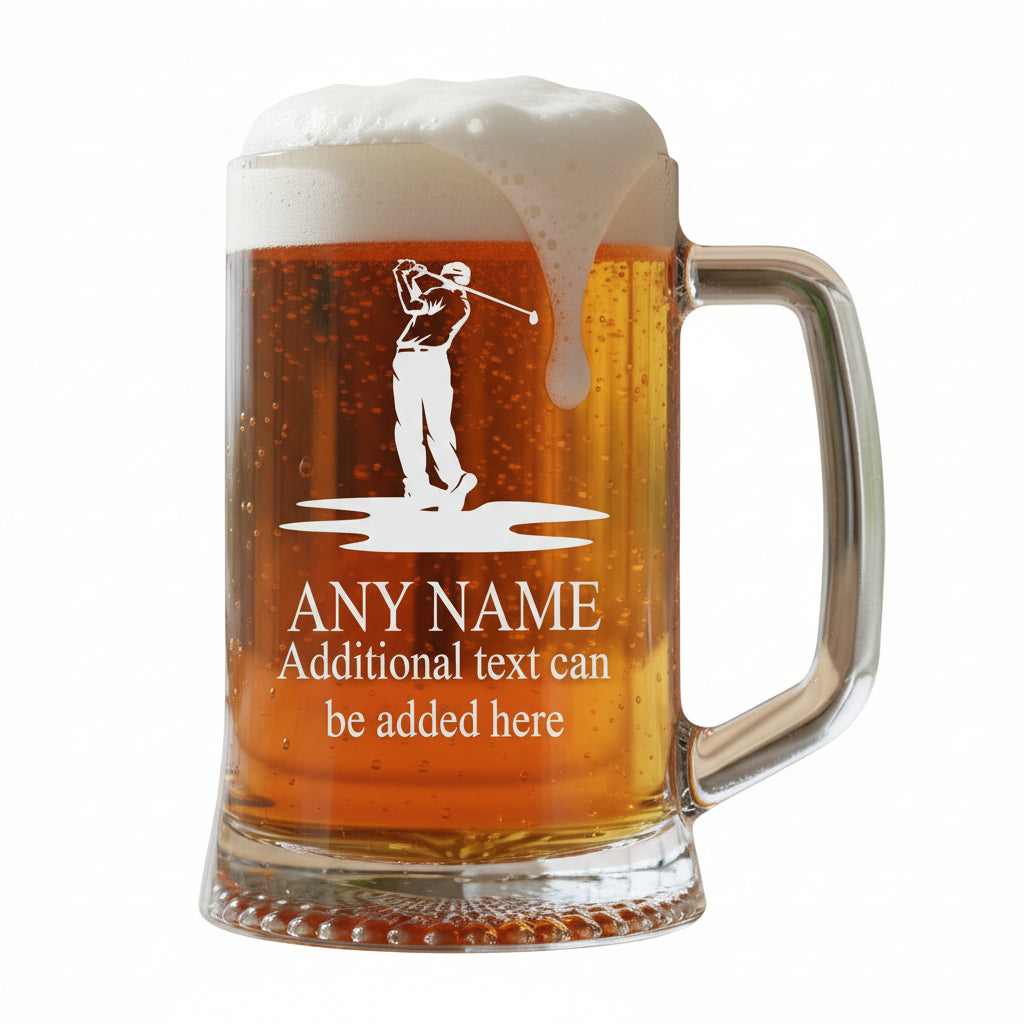 Personalised Engraved Pint Glass Beer Tankard Sports Award Golf Theme personalised beer glasses ukgiftstoreonline