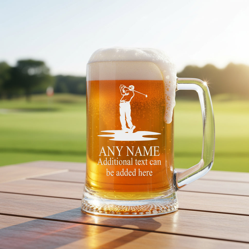 Personalised Engraved Pint Glass Beer Tankard Sports Award Golf Theme personalised beer glasses ukgiftstoreonline