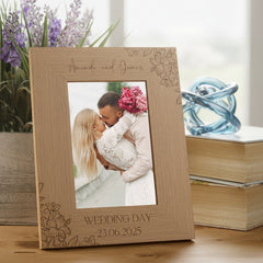 Personalised Wooden Engraved Photo Frames Wedding Any Message Multiple Sizes With Orchid Flowers Photo Frame ukgiftstoreonline