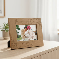 Personalised Wooden Engraved Photo Frames Wedding Any Message Multiple Sizes With Orchid Flowers Photo Frame ukgiftstoreonline