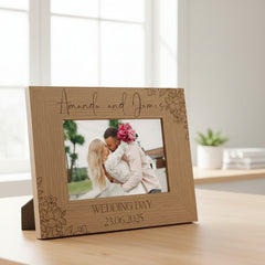 Personalised Wooden Engraved Photo Frames Wedding Any Message Multiple Sizes With Orchid Flowers Photo Frame ukgiftstoreonline