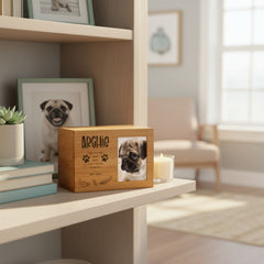 Personalised Wooden Dog Memorial Cremation Urn with Photo Heaven Quote Pet urn ukgiftstoreonline