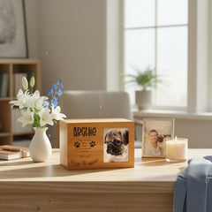 Personalised Wooden Dog Memorial Cremation Urn with Photo Heaven Quote Pet urn ukgiftstoreonline