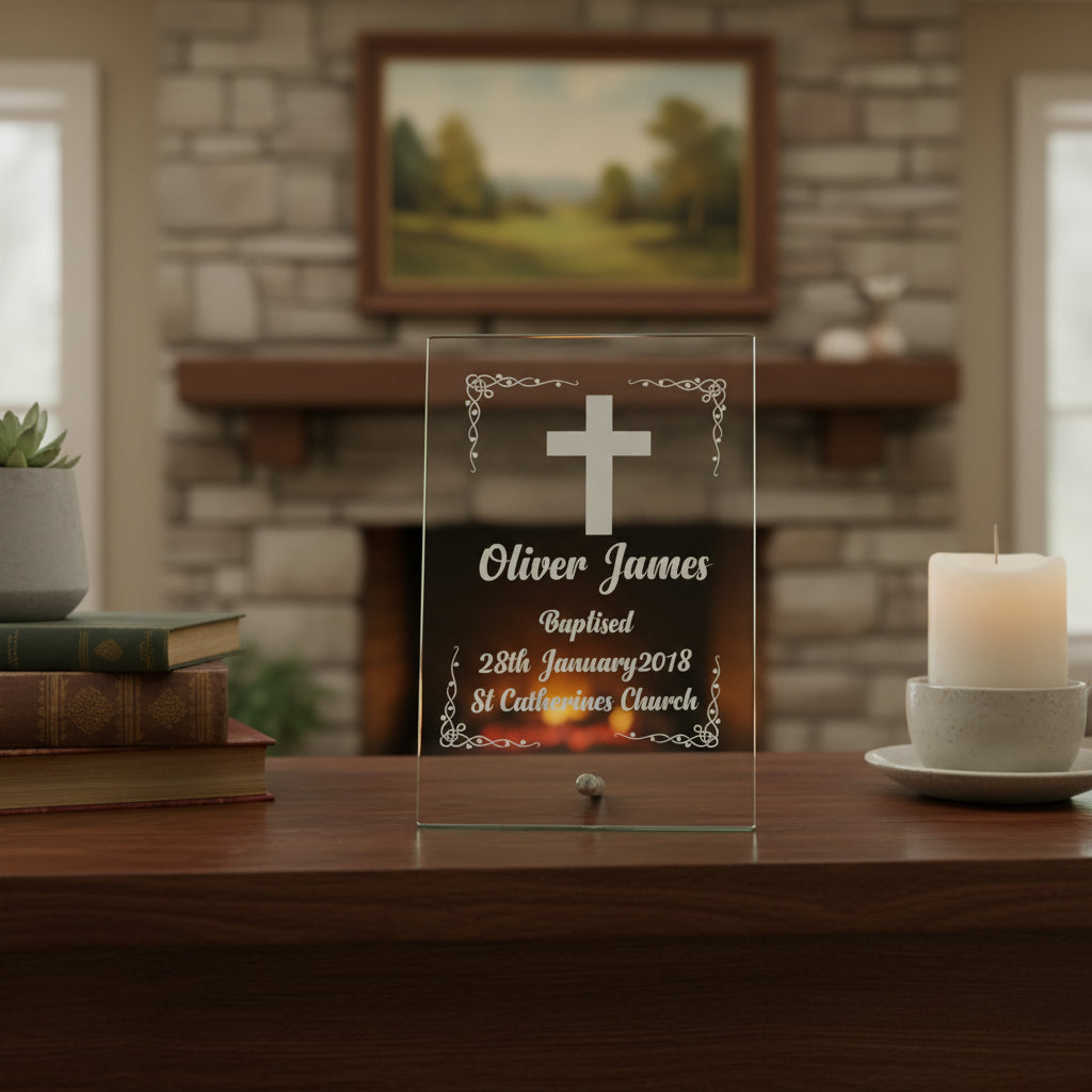 Personalised Baptism Gift Keepsake Glass Plaque Engraved Personalised Crystal Glass ukgiftstoreonline