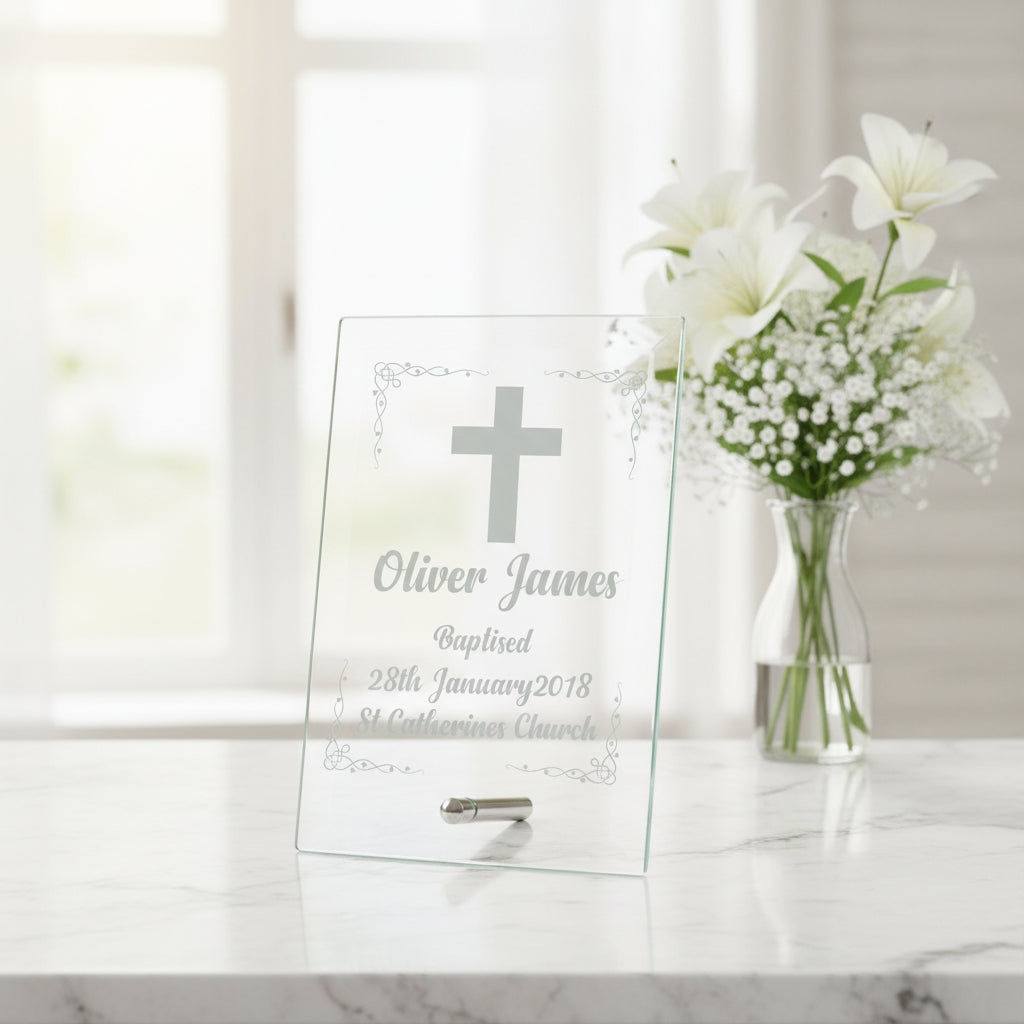 Personalised Baptism Gift Keepsake Glass Plaque Engraved Personalised Crystal Glass ukgiftstoreonline